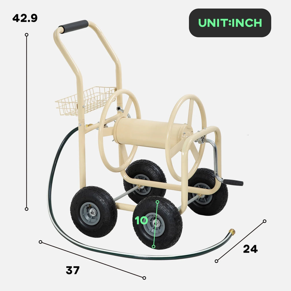 Tan Metal Hose Reel Cart Holds 300-Feet of 5/8-Inch Hose D305