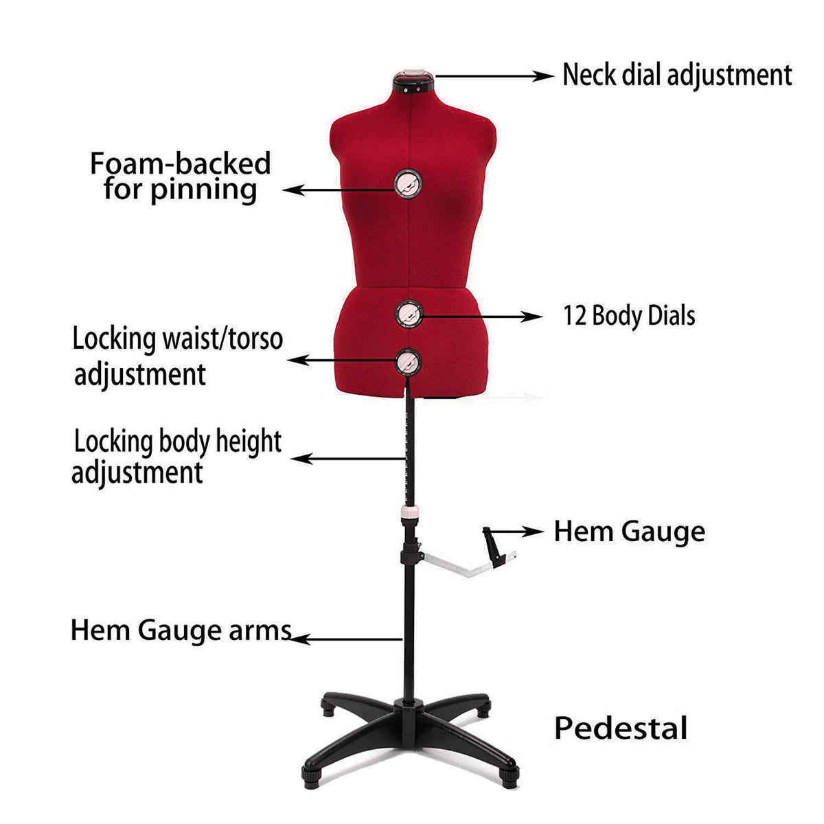 13 Dials Female Fabric Adjustable Mannequin Dress Form Red Large T7153