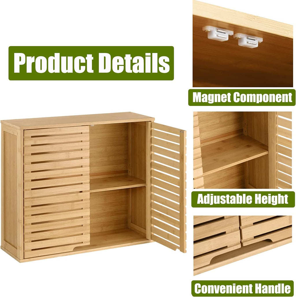 Bamboo 2 Tier Wall Cabinet with Adjustable Interior F79114
