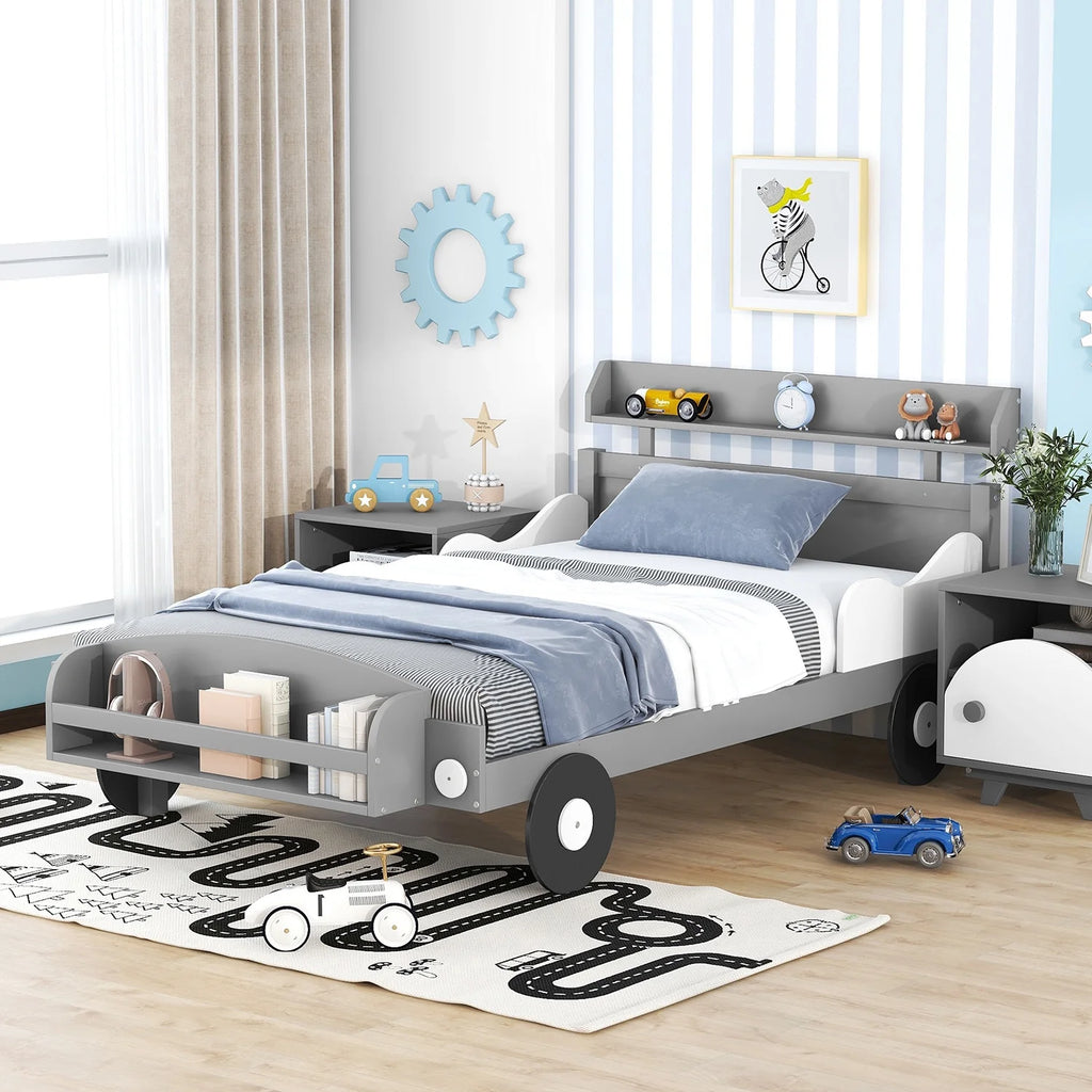Twin Size Car-Shaped Platform Bed with Storage Shelf M467633