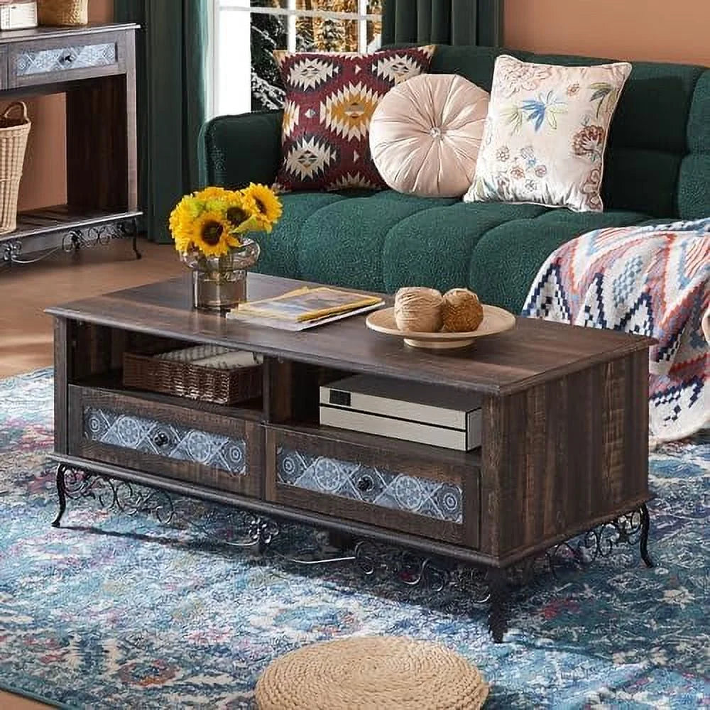 48" Dark Brown Coffee Table with Sliding Drawers N4075