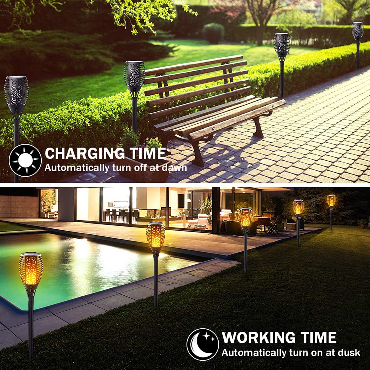 Solar Torch Light with Flickering Flame, 8 Pack Outdoor Waterproof D3577