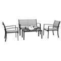 4 Pieces Patio Conversation Set with Loveseat and Coffee Table (Grey) D714