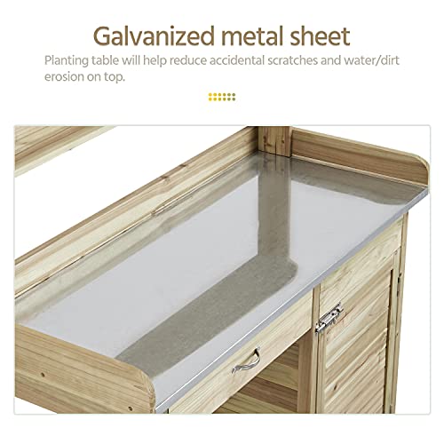 Outdoor Potting Bench Table with Cabinet Drawer Open Shelf B170524
