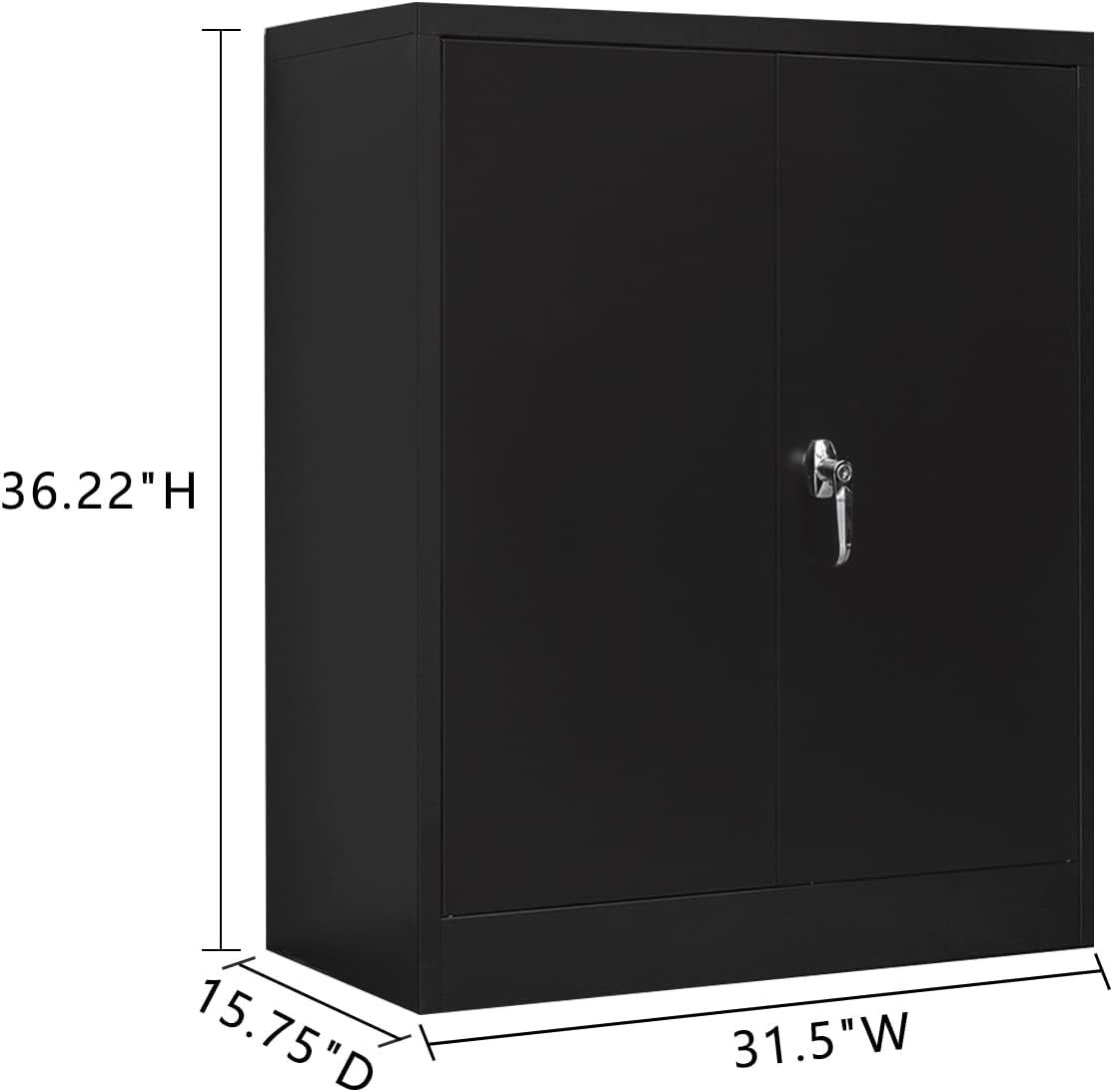 Metal Storage Cabinet with 2 Shelves and 2 Doors, Steel Locking Cabinet, 36.2 H x 31.5 W x 15.7 D (Black) M4018