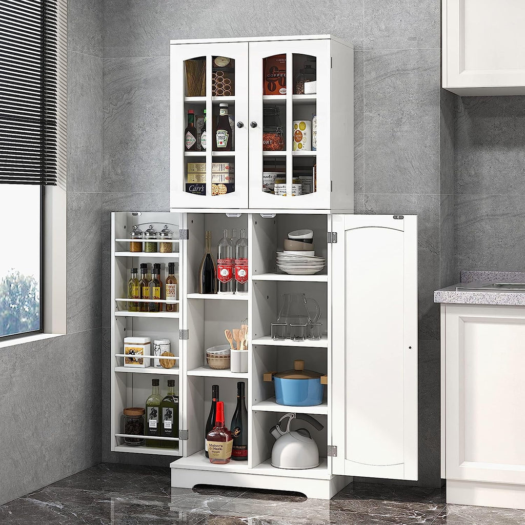 White Wood Kitchen Pantry Storage Cabinet with Doors and Shelves A2523