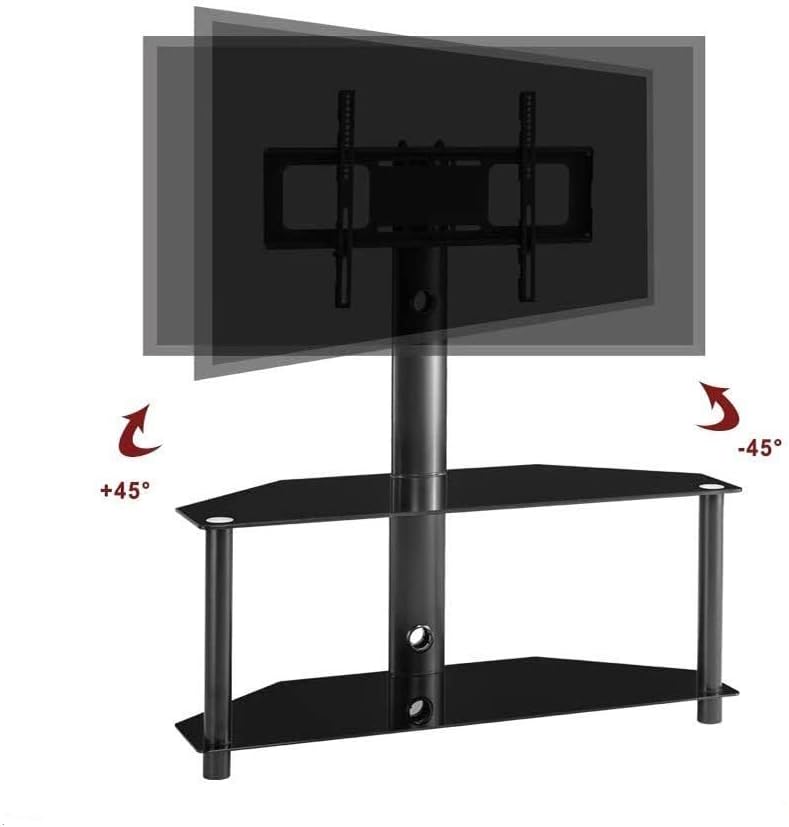 Swivel Floor TV Stand with Tempered Glass Shelf, Black E547
