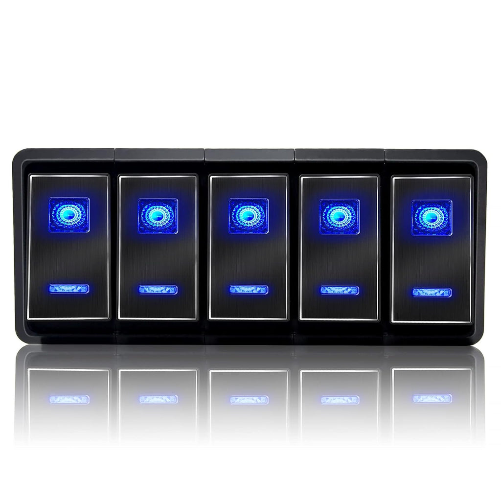 5P On/Off Blue LED Light 4 Gang Aluminum Switch Panel B40168