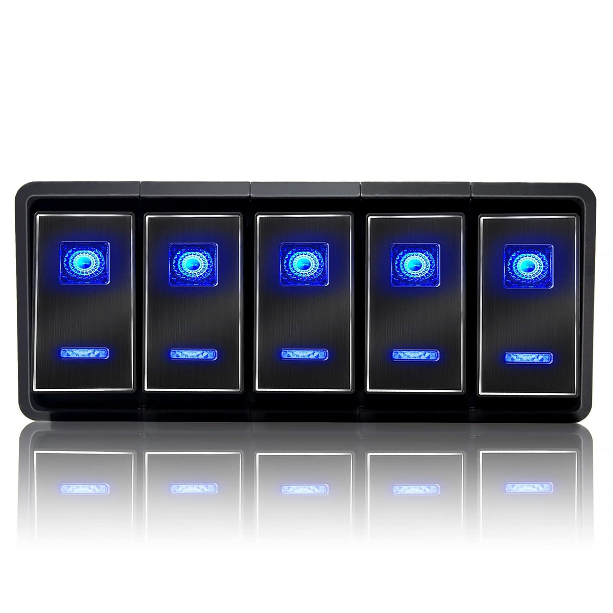 5P On/Off Blue LED Light 4 Gang Aluminum Switch Panel B40168