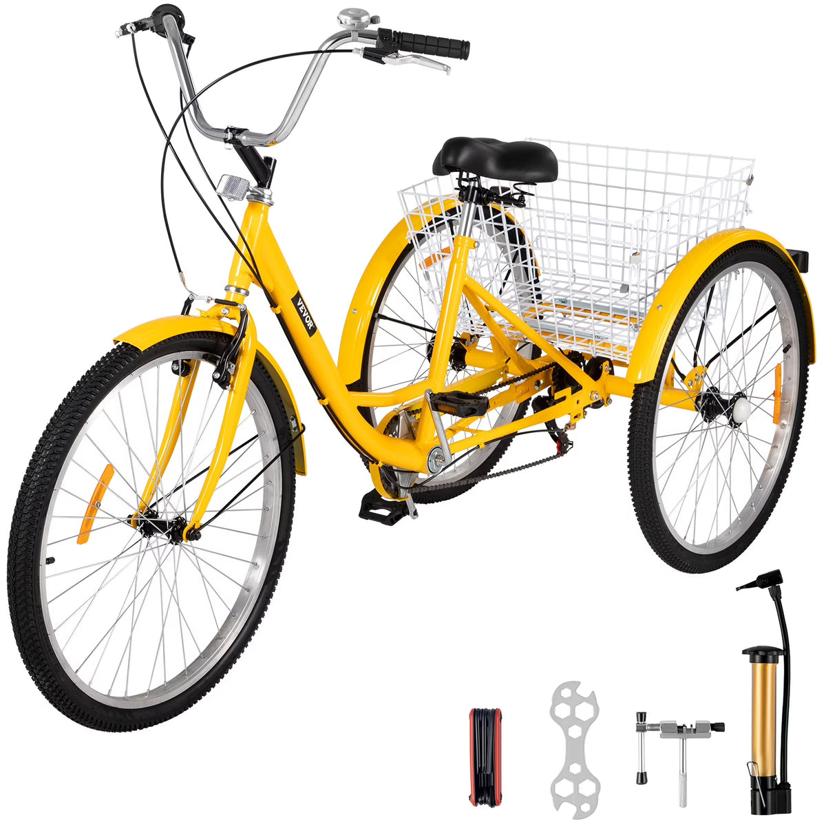 Adult Tricycle 7 Speed 26in Adjustable Trike with Bell, Brake System Basket T95188