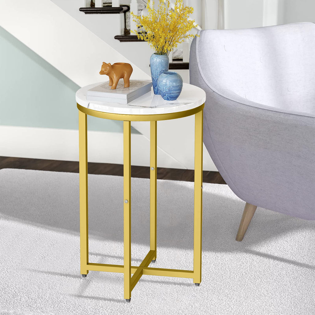 Round Faux Marble Side Table with Metal Frame V53445