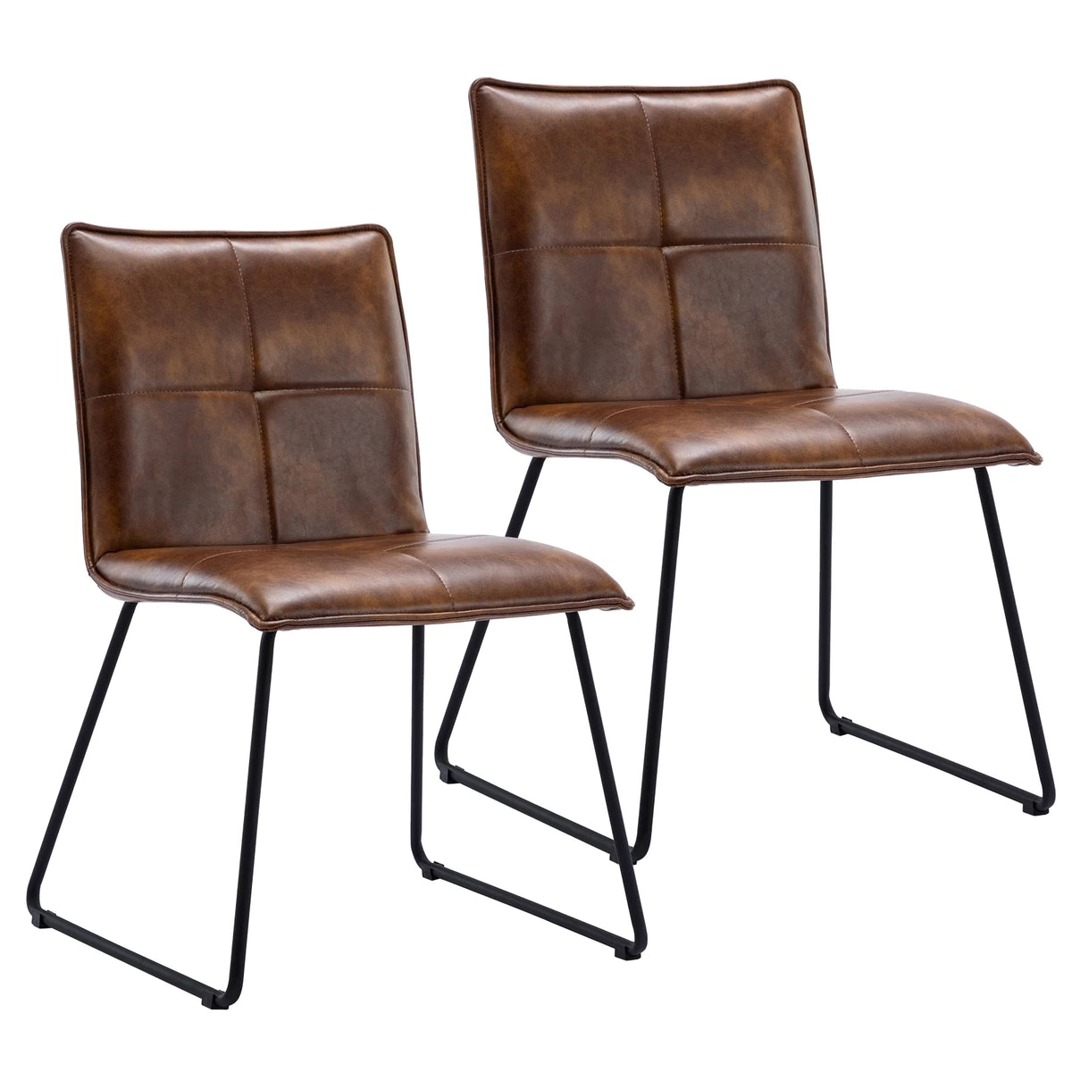 Brown Faux Leather Dining Chairs Set of 2 with Metal Legs A425503