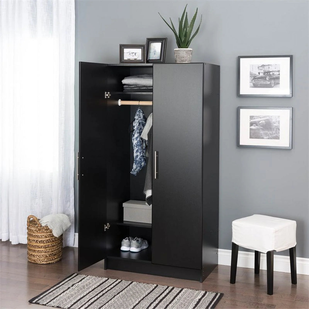 32" Contemporary Black Wardrobe Cabinet J508