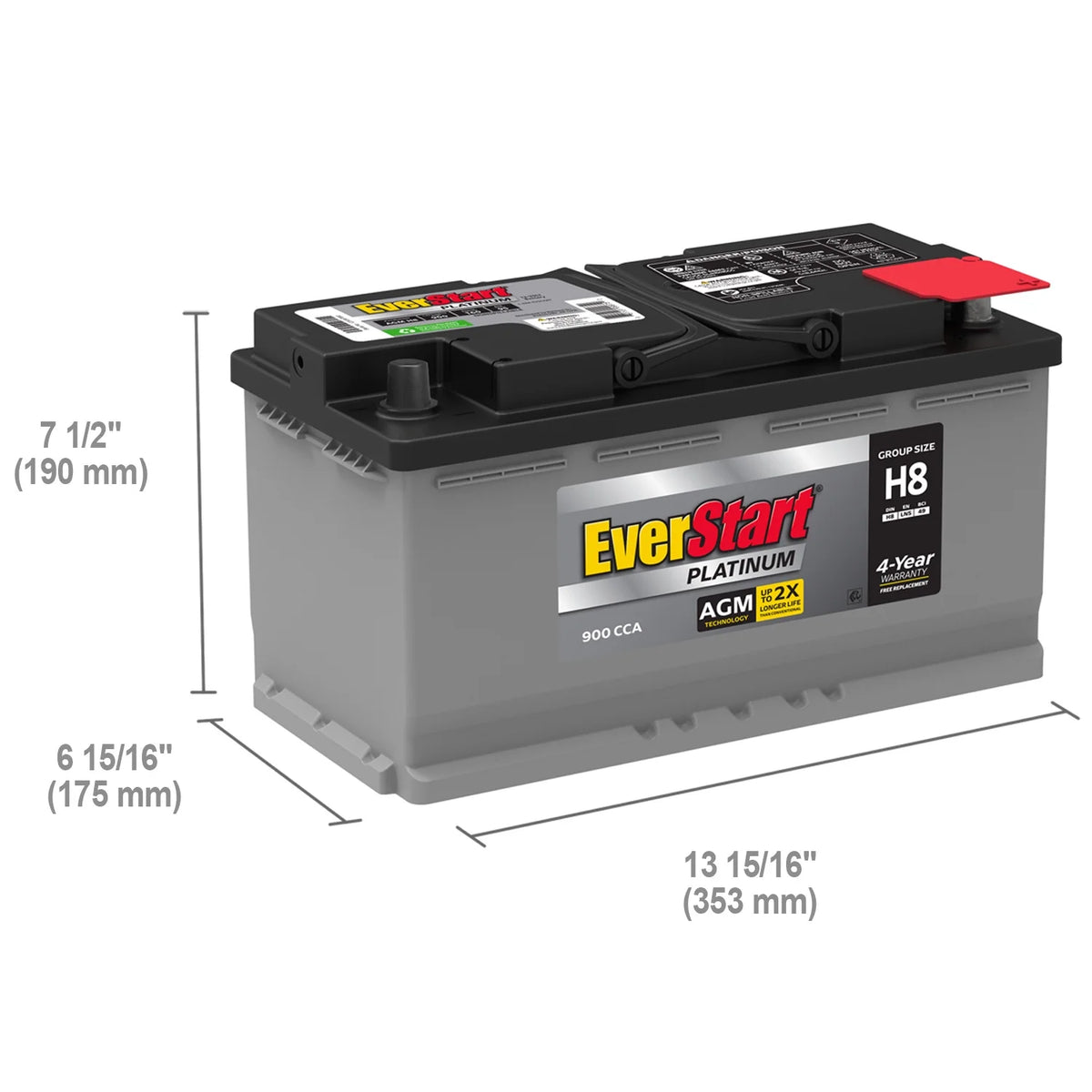 Platinum AGM Automotive Battery Group Size H8 12 Volt 900 CCA Z431428