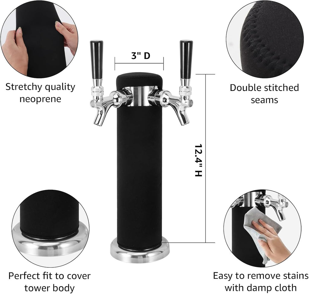 Stretchy Neoprene Beer Tower Cover for Standard 3" Diameter Double Tap Draft Beer Tower K6425