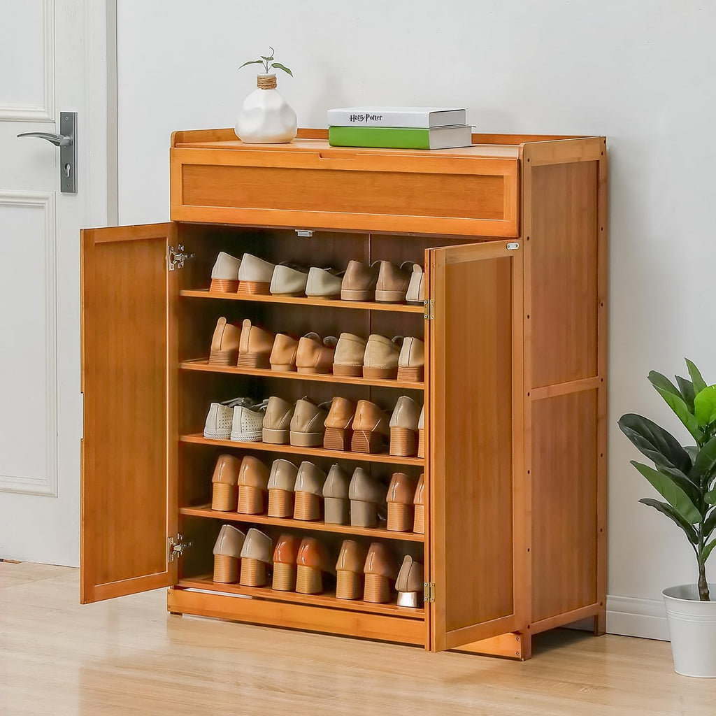 Bamboo 6 Tier Freestanding Shoe Cabinet with Doors (Brown) R770