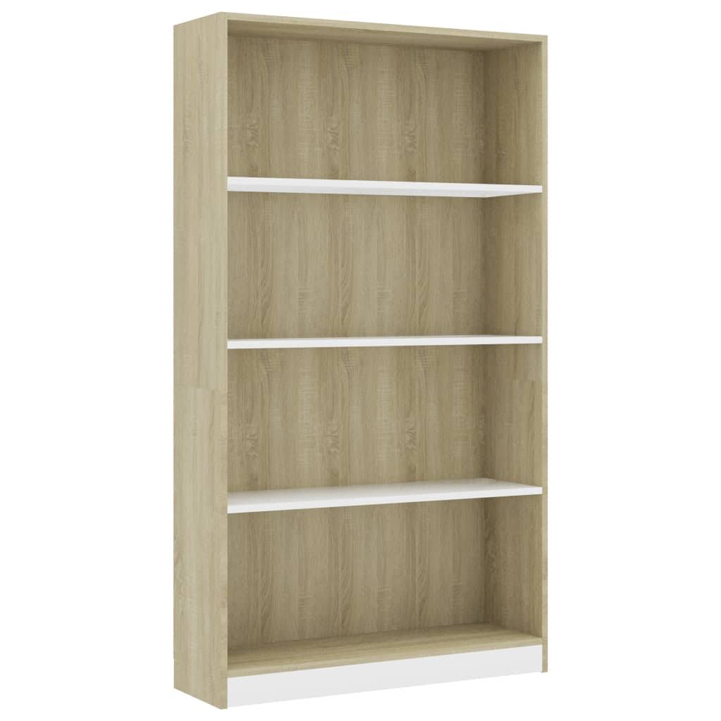 White and Sonoma Oak 4-Tier Book Cabinet D145