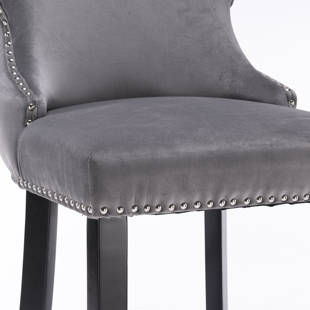 Velvet Wing-Back Upholstered Bar Stools Set of 2 with Solid Wood Legs A88025