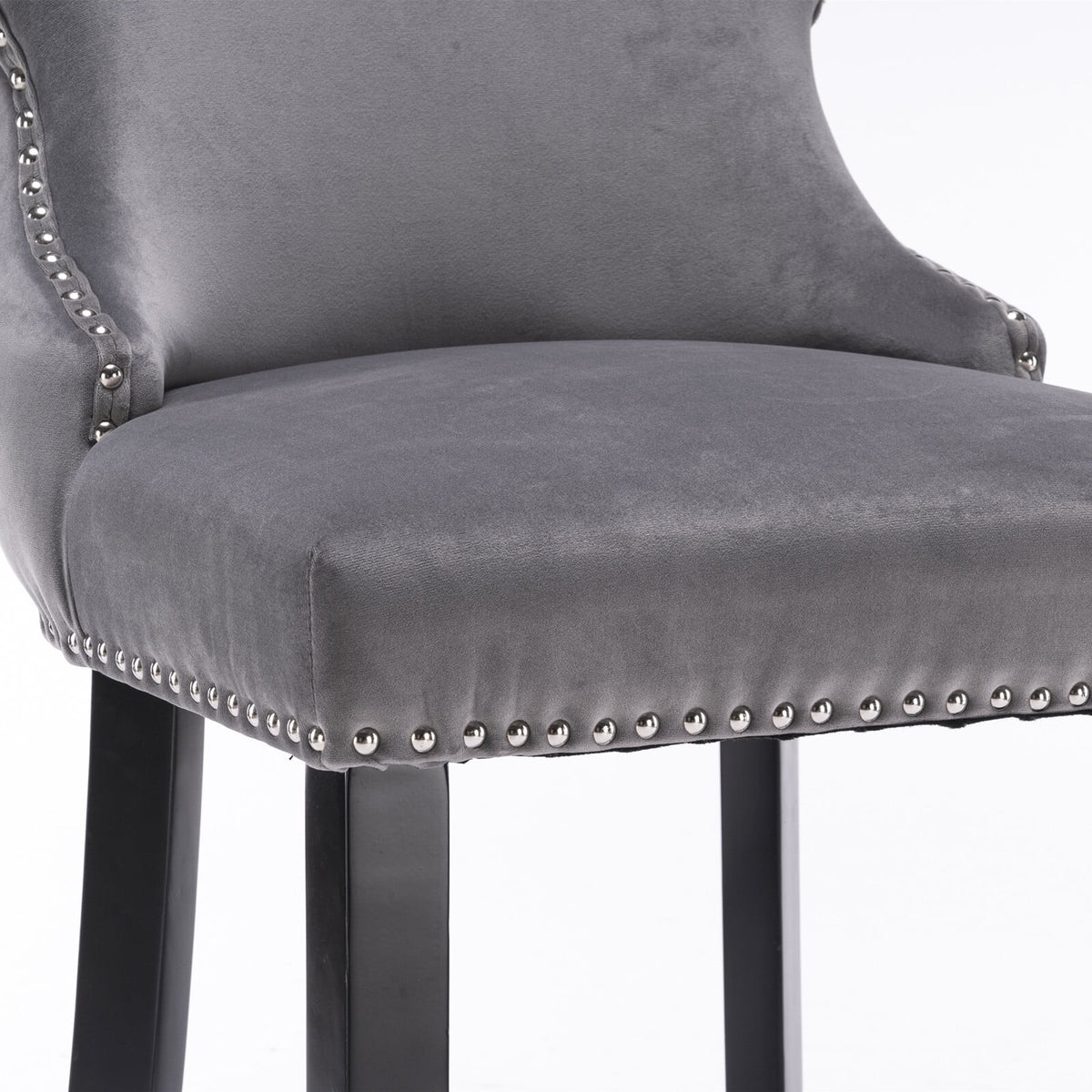 Velvet Wing-Back Upholstered Bar Stools Set of 2 with Solid Wood Legs A88025