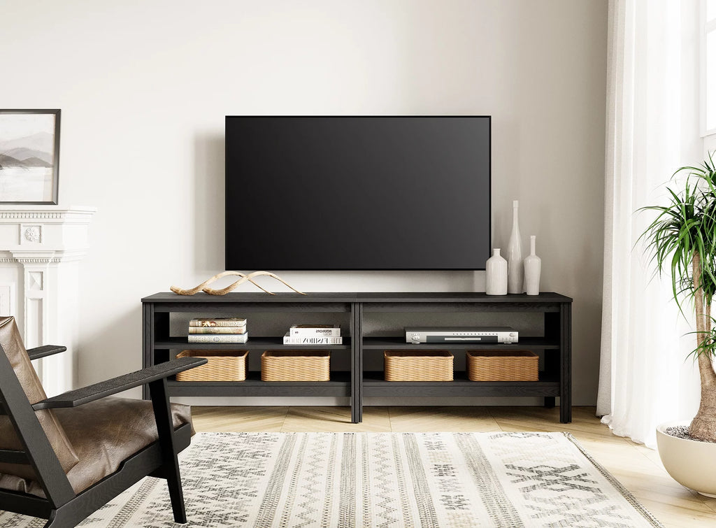 Black Wood TV Stand with 4 Open Shelves K77851