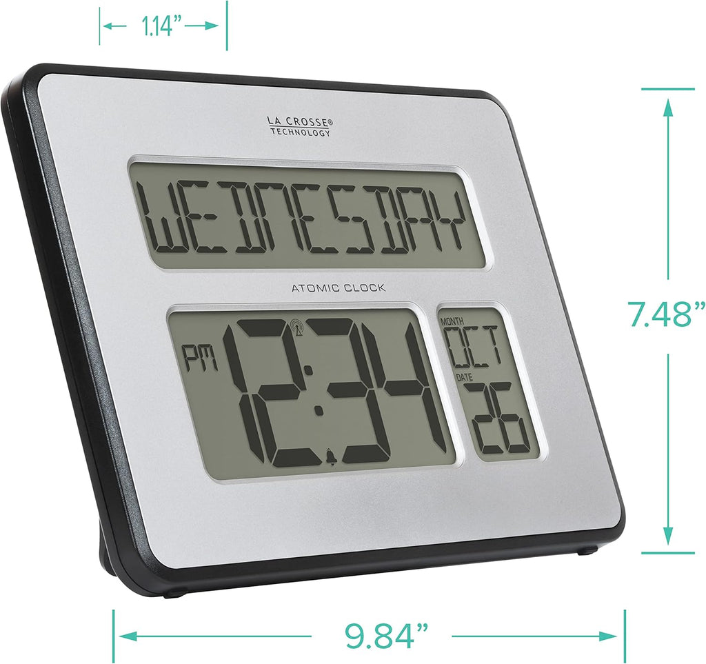 Silver Atomic Full Calendar Clock S9407