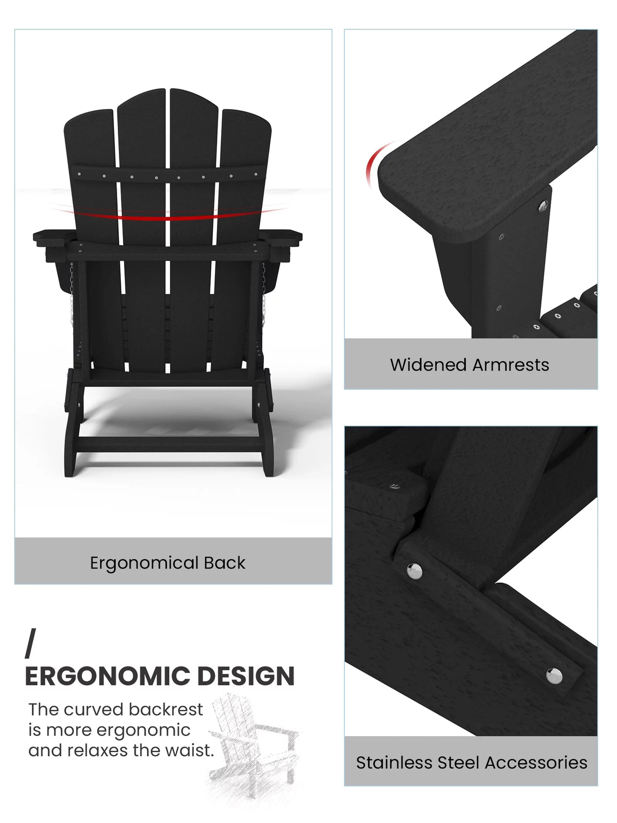 Black HDPE Folding Adirondack Chair Y850396