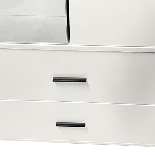 White 2 Door Armoire Wardrobe with Hanging Rod, 2 Drawers, Mirror and Shelves Y6562