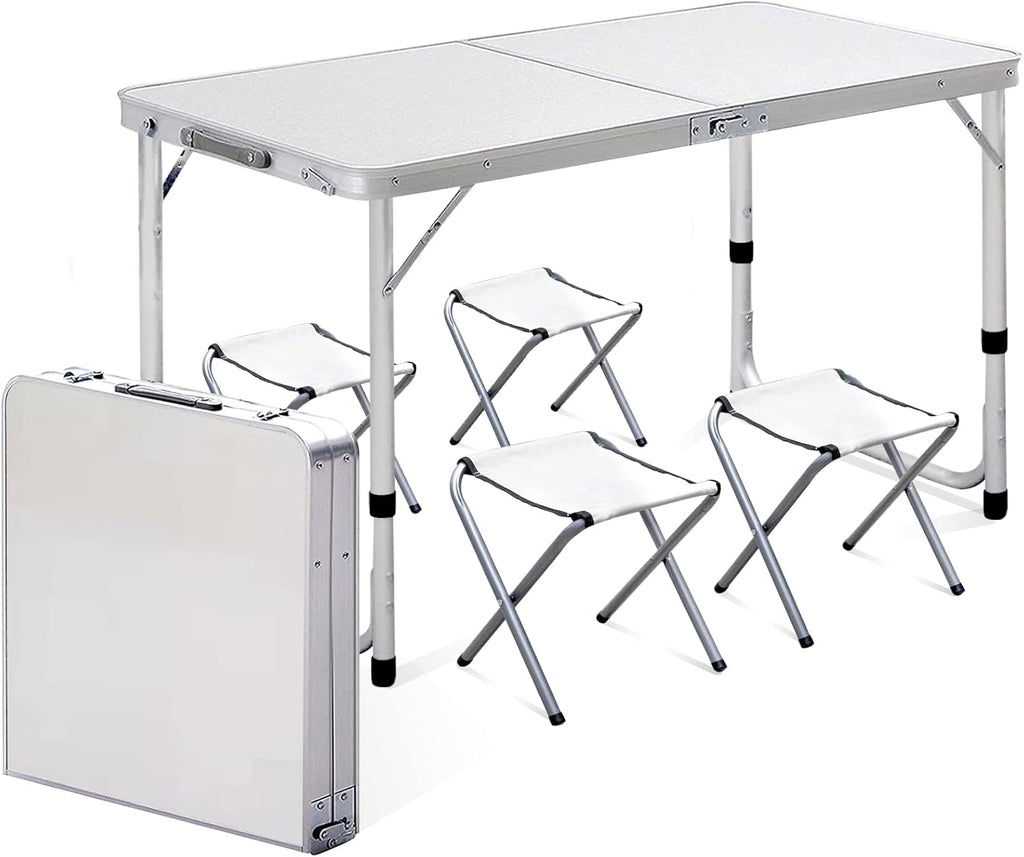 Folding Picnic Table with 4 Stools Aluminum Portable Adjustable O59263