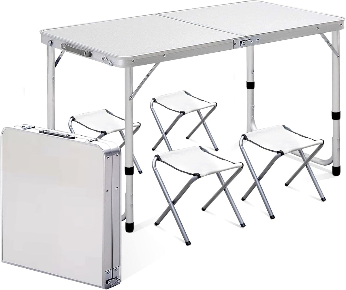 Folding Picnic Table with 4 Stools Aluminum Portable Adjustable O59263