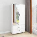 White 2 Door Armoire Wardrobe with Hanging Rod, 2 Drawers, Mirror and Shelves Y6562