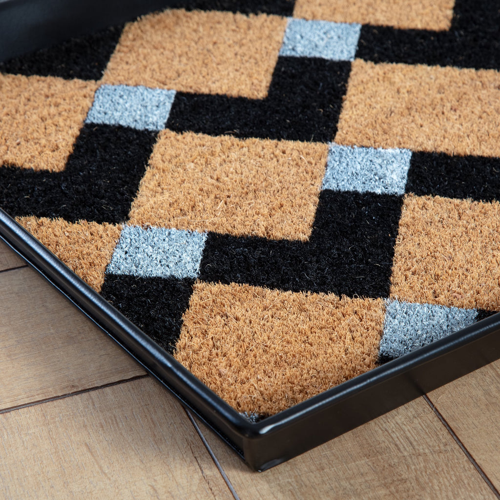 Black Metal Boot Tray with Coir Insert N5098