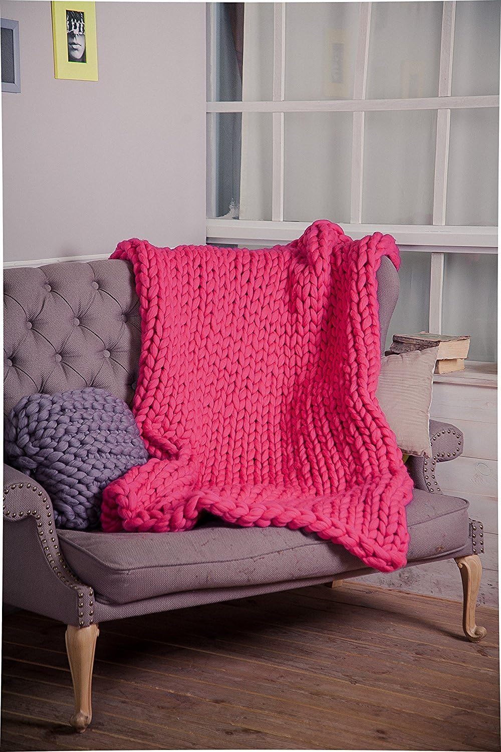 Chunky Knit Blanket Throw Rose Red 40x60 J196