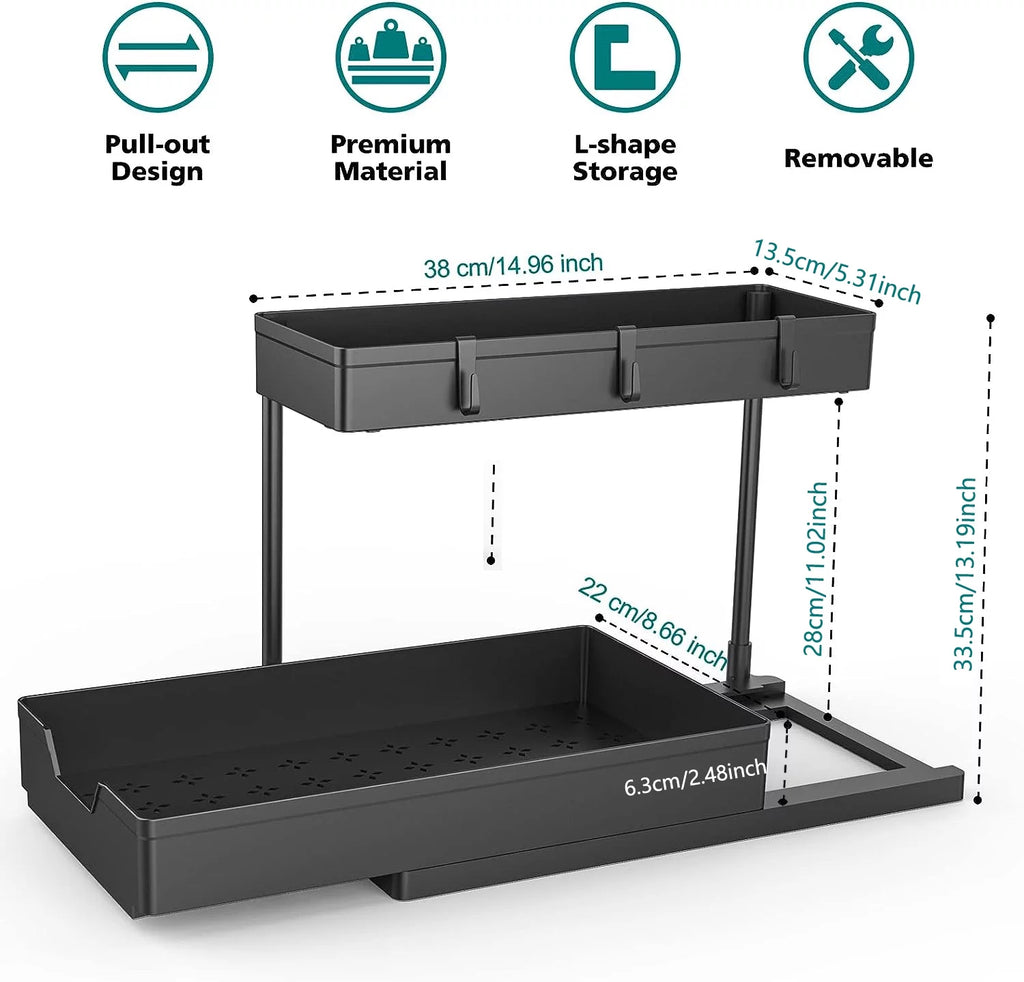 2 Tier L-Shape Under Sink Organizer with Hooks R915