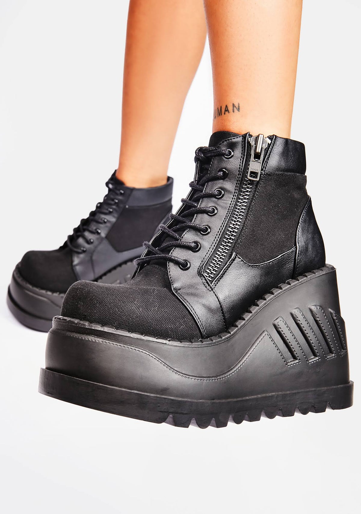 Black Canvas Vegan Leather Boots K48139