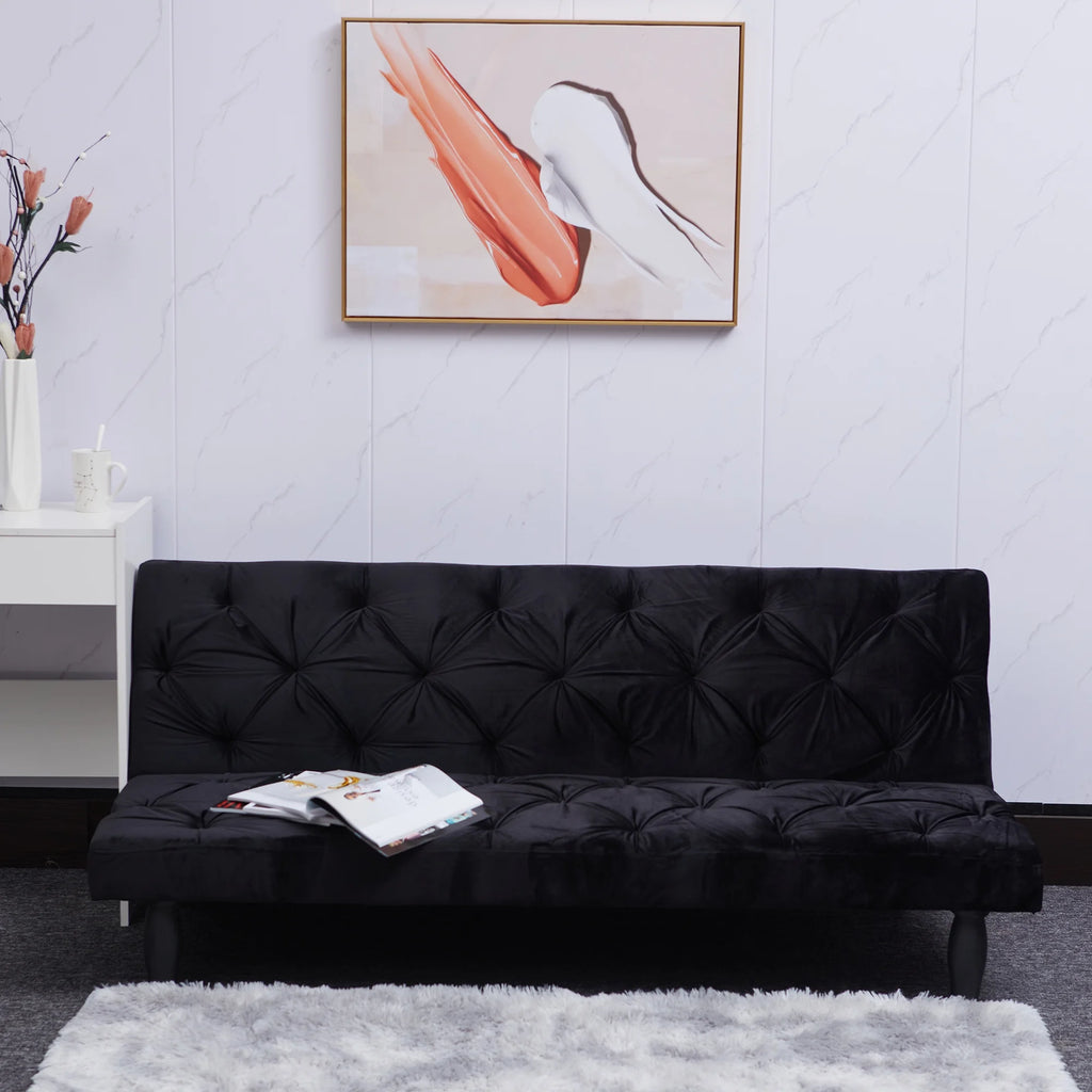 Black Velvet Futon Sofa Bed F9181