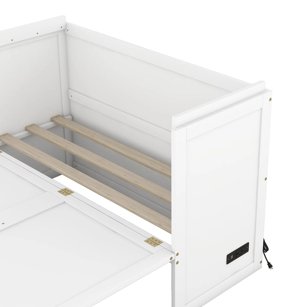 Full Size White Murphy Bed with USB Port and 2 Storage Drawers L4287