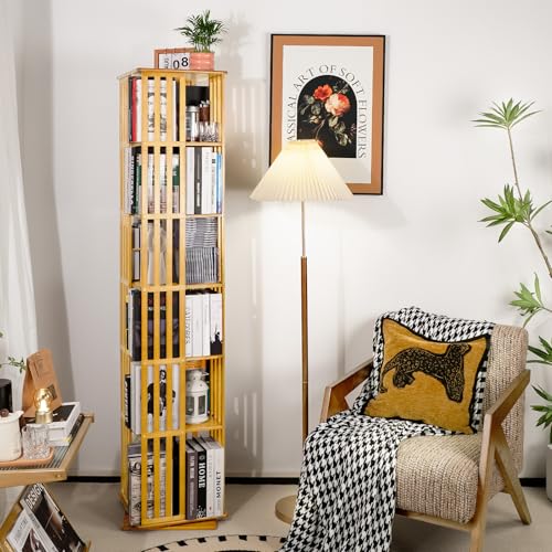 Walnut 6 Tier Bamboo Rotating Bookshelf M2504