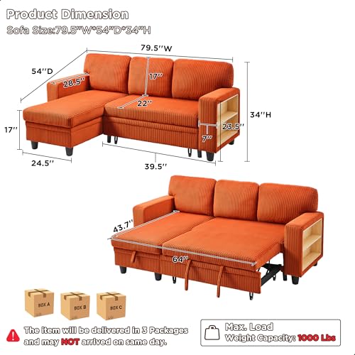 Beige L-Shaped Sleeper Sectional Couch with Storage Chaise N959597