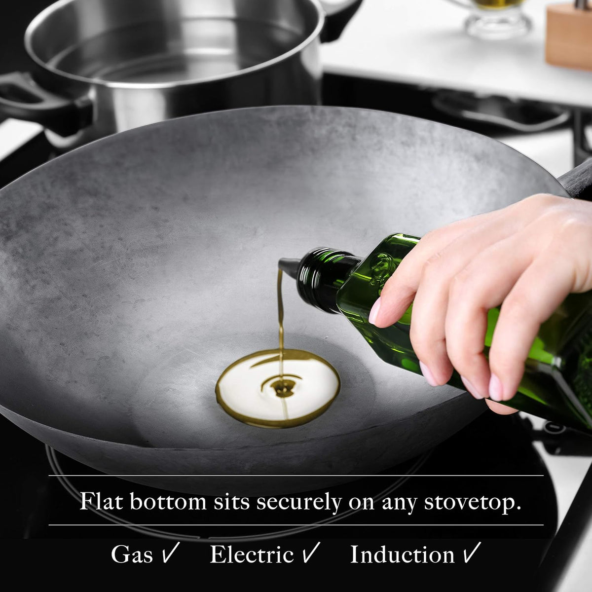 Flat Bottom Carbon Steel Wok Pan 14 Pack of 2 E601