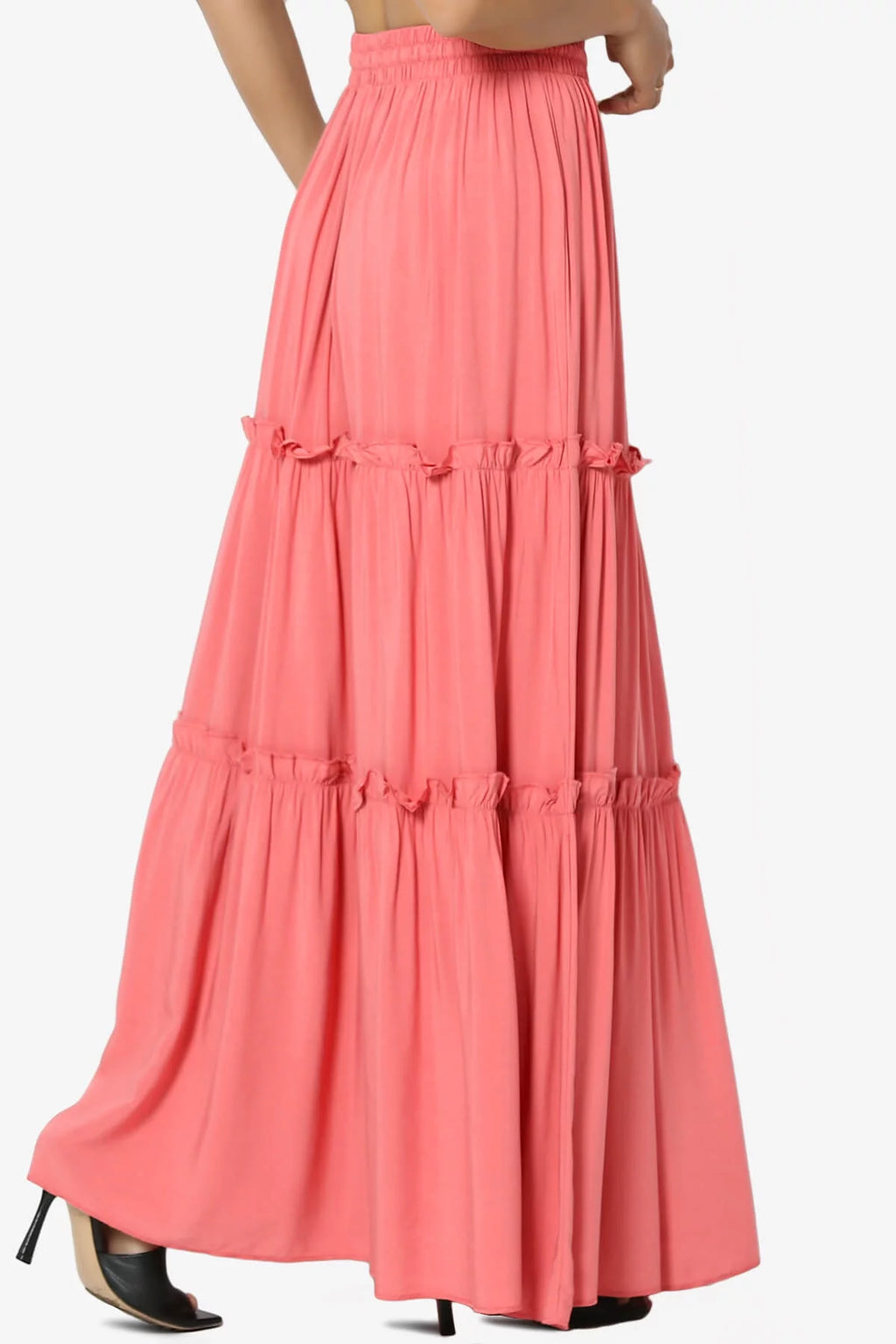 Ruffle Tiered Drawstring High Rise A-Line Maxi Skirt A8228