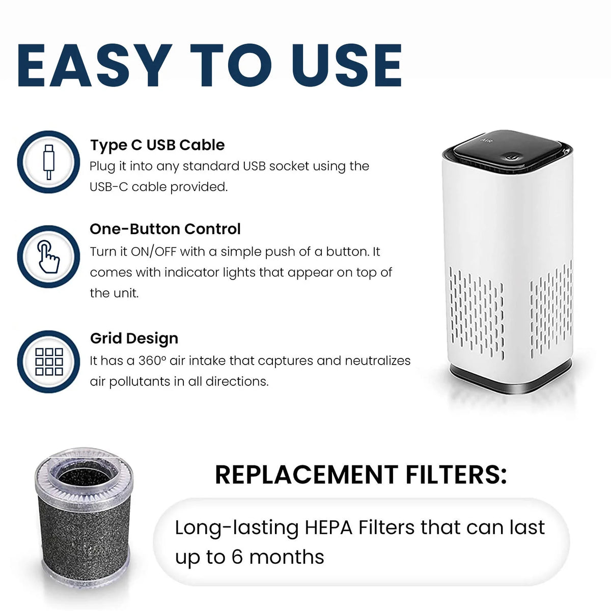 HEPA USB-C Powered Air Purifier J488