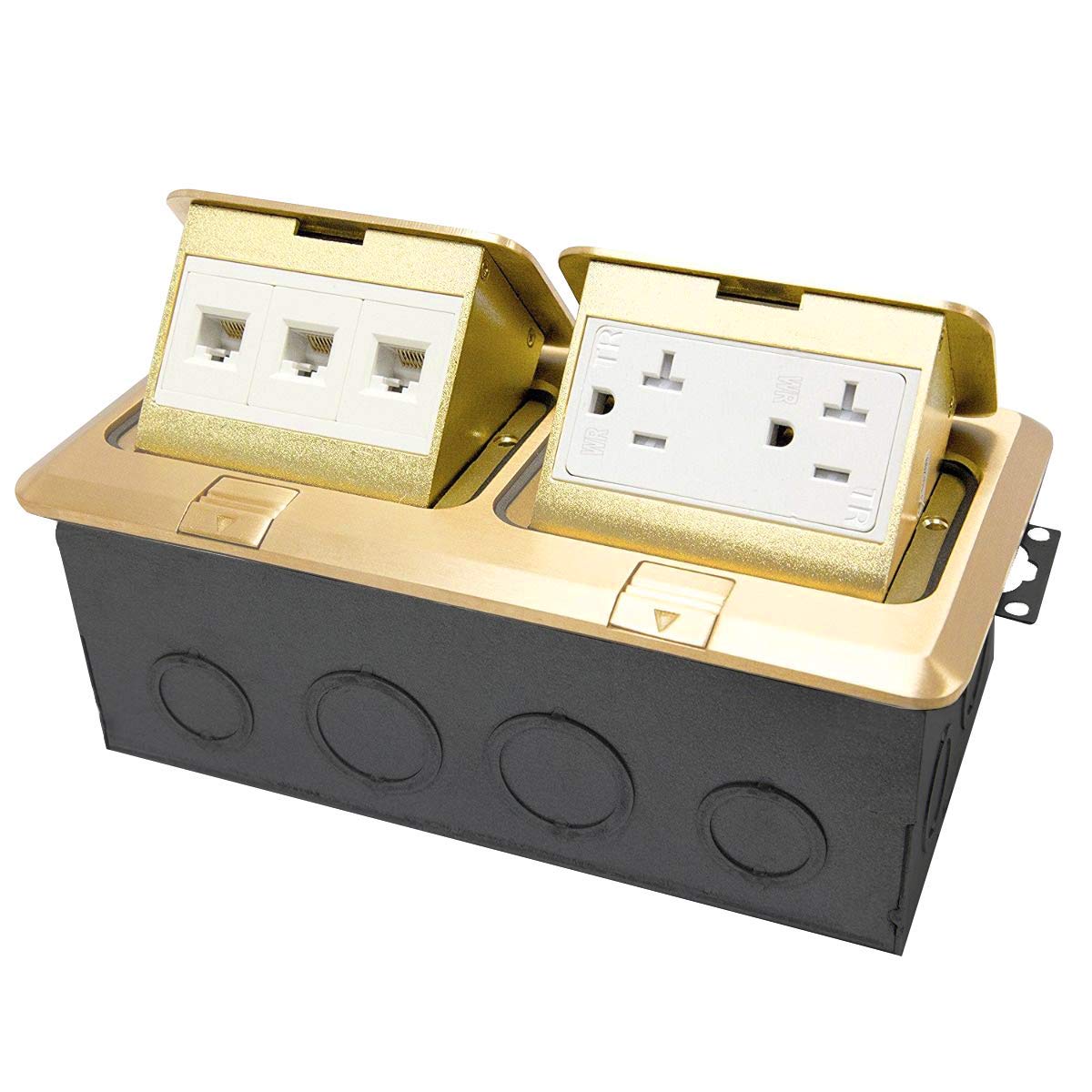 Dual Pop-Up Floor Box Kit with Tamper-Weather Resistant Receptacle Outlets and RJ45 Data Ports F396