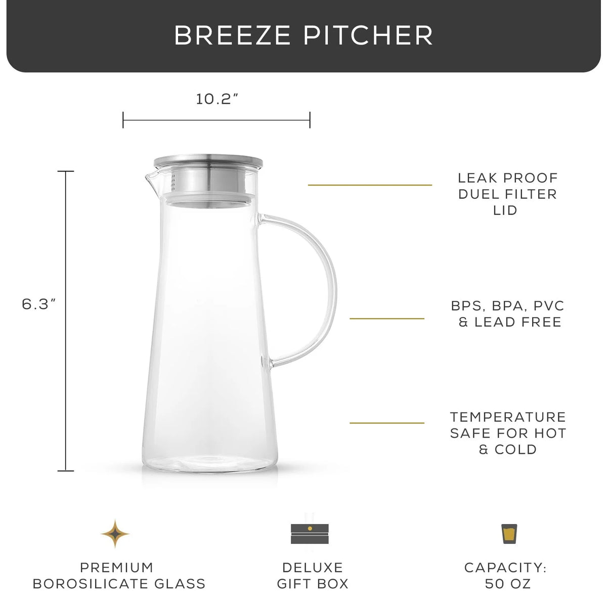 Glass Pitcher with Stainless Steel Lid and Spout X421069