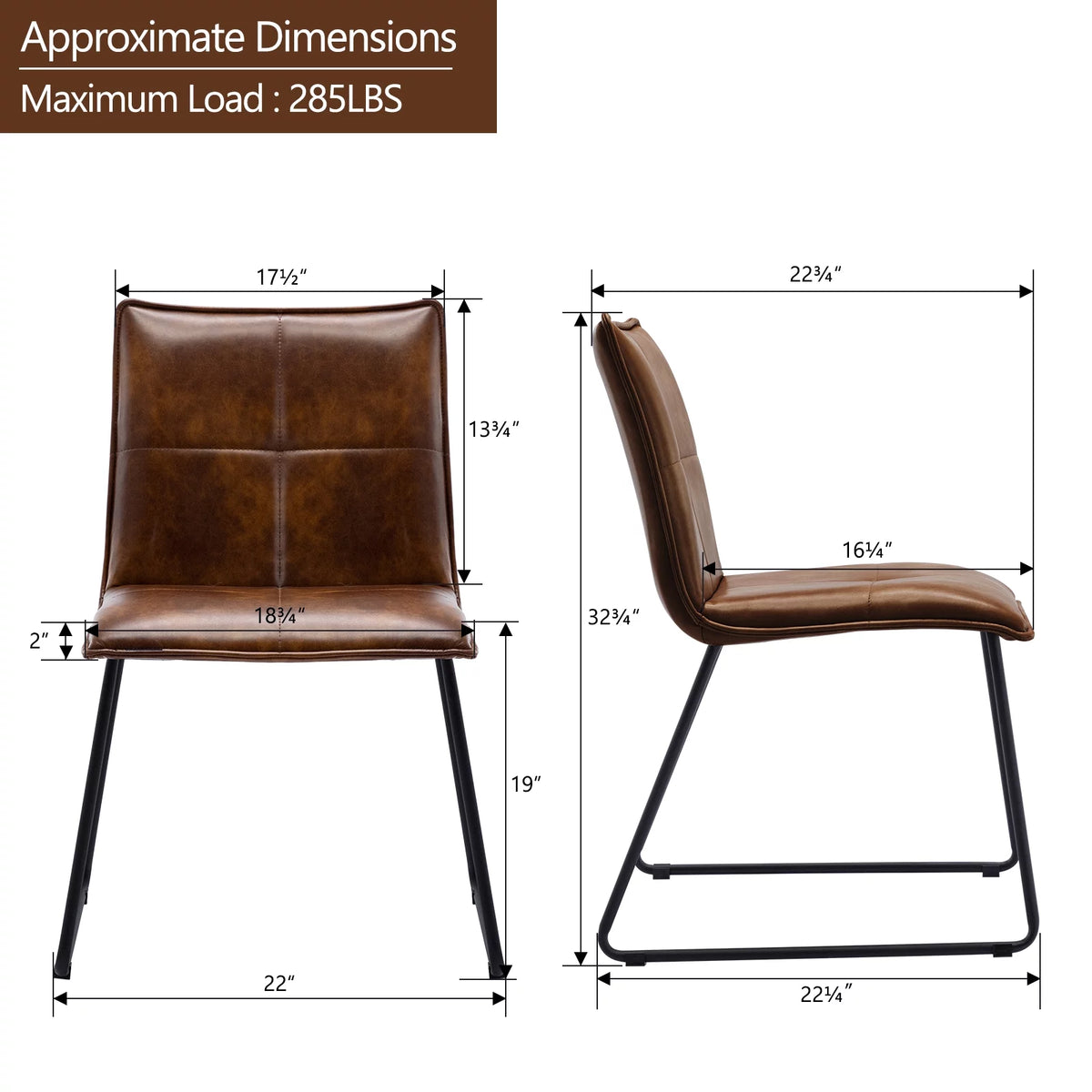 Brown Faux Leather Dining Chairs Set of 2 with Metal Legs A425503