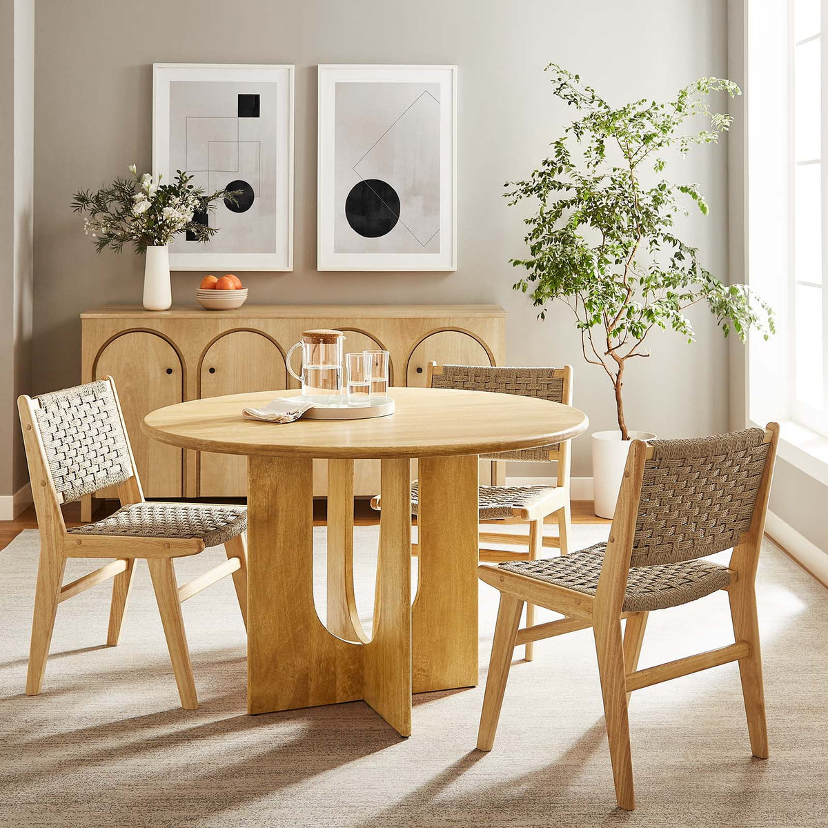 Round 48" Oak Wood Dining Table Y311432