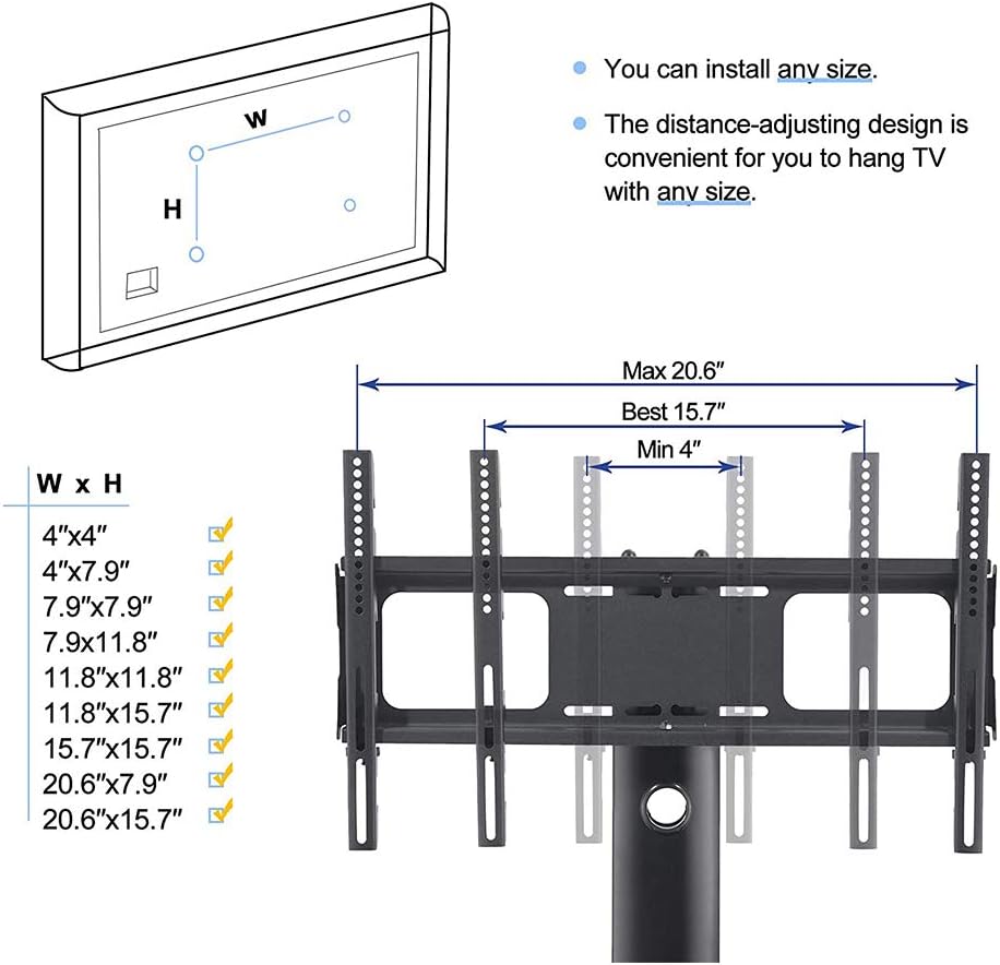 Swivel Floor TV Stand with Tempered Glass Shelf, Black E547