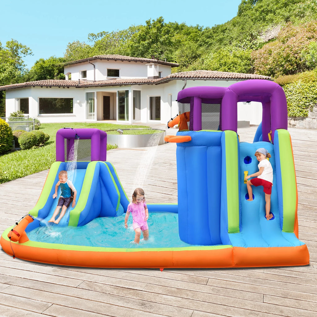 6 in 1 Inflatable Dual Slide Water Park Climbing Bouncer with 950W Blower X382