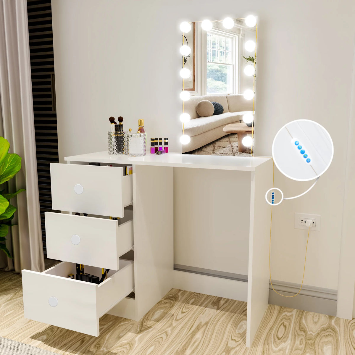 White Modern Vanity Table with Lights M975