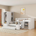 White Twin Over Twin Wood Bunk Bed with Trundle V8453