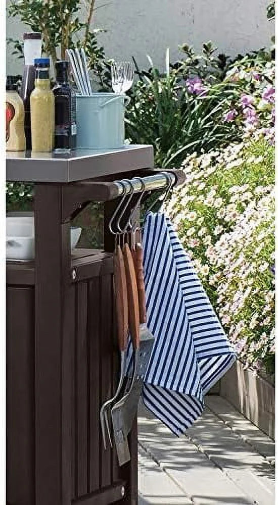 40 Gallon Portable Outdoor Grilling Cart with Stainless Steel Tabletop and Cabinet T20950